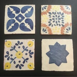 Mexican Hand Painted Terra-Cotta Talavera Vintage Tiles Set of 4